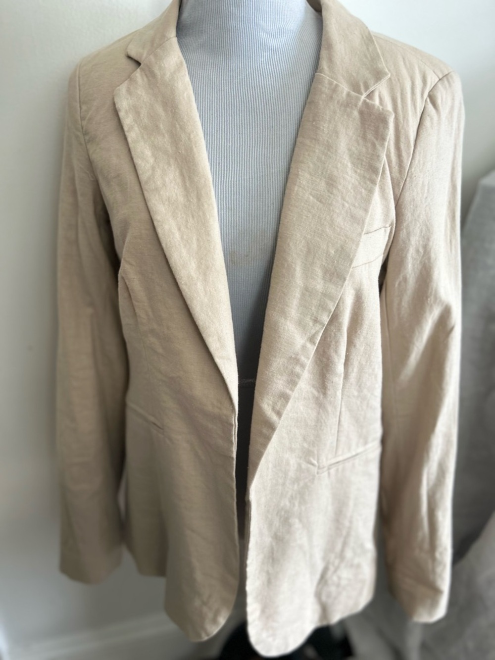 Rachel Zoe Light Beige Tailored Linen-Blend Blazer